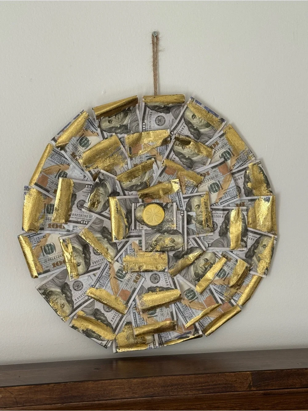 Gold and White Decorative Money Print Wall Art